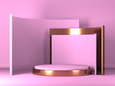 Soyut geometrik arkaplan. Pembe renk. Geometri şekilli podyum ürün sunumu için maket