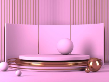Soyut geometrik arkaplan. Pembe renk. Geometri şekilli podyum ürün sunumu için maket