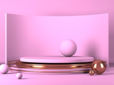 Geometrik formlarla soyut asgari sahne. Pembe krem arka plan. 3d hazırlayıcı