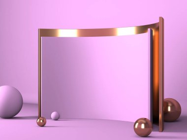 Geometrik formlarla soyut asgari sahne. Pembe krem arka plan. 3d hazırlayıcı