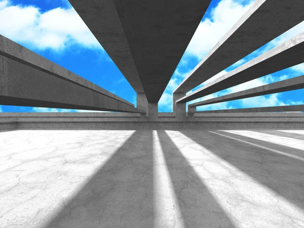 Bulutlu arka planda beton duvar inşaatı. Soyut mimari tasarım konsepti. 3d hazırlayıcı