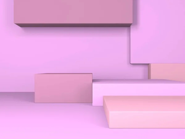 抽象最小场景与几何形式 粉红奶油背景 3D渲染 — 图库照片