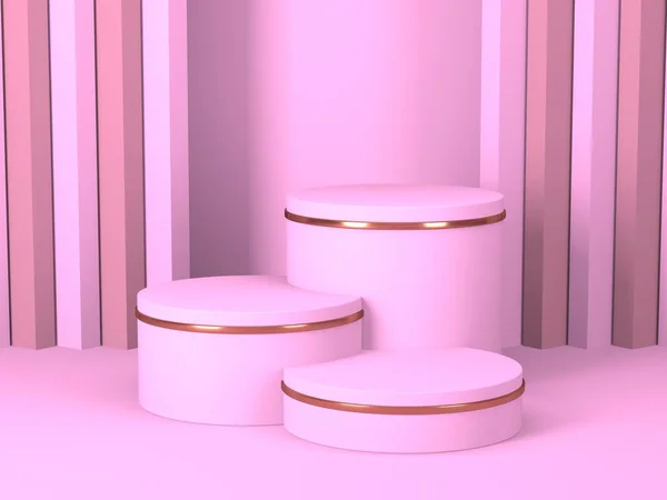 Abstract Minimaal Tafereel Met Geometrische Vormen Roze Crème Achtergrond Renderen — Stockfoto
