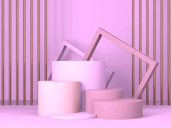 Cena Mínima Abstrata Com Formas Geométricas Fundo Creme Rosa Renderização — Fotografia de Stock