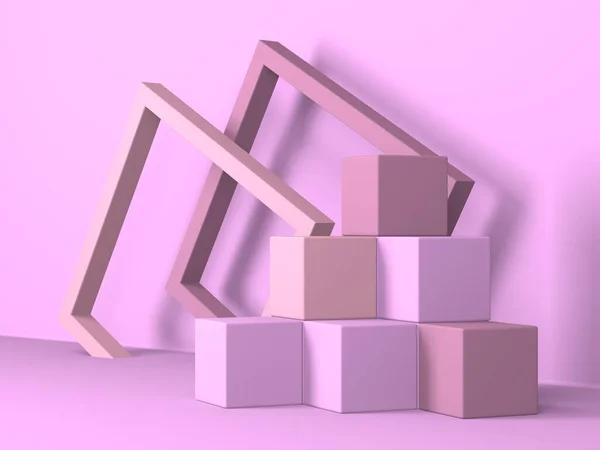 抽象最小场景与几何形式 粉红奶油背景 3D渲染 — 图库照片