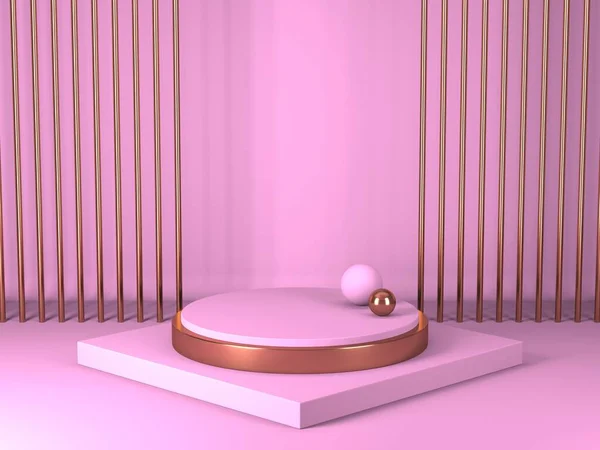 Escena Mínima Abstracta Con Formas Geométricas Fondo Crema Rosa Renderizar — Foto de Stock