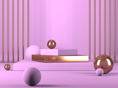 Geometrik formlarla soyut asgari sahne. Pembe krem arka plan. 3d hazırlayıcı
