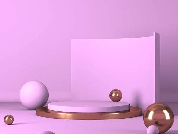 Cena Mínima Abstrata Com Formas Geométricas Fundo Creme Rosa Renderização — Fotografia de Stock