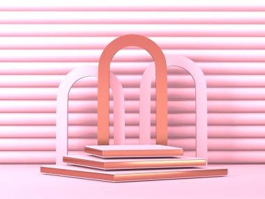 Geometrik formlarla soyut asgari sahne. Pembe krem arka plan. 3d hazırlayıcı