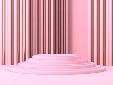 Geometrik formlarla soyut asgari sahne. Pembe krem arka plan. 3d hazırlayıcı