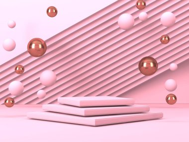 Soyut geometrik arkaplan. Pembe renk. Geometri şekilli podyum ürün sunumu için maket