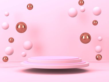 Geometrik formlarla soyut asgari sahne. Pembe krem arka plan. 3d hazırlayıcı