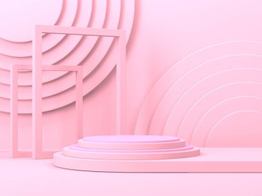 Soyut geometrik arkaplan. Pembe renk. Geometri şekilli podyum ürün sunumu için maket
