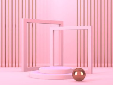 Soyut geometrik arkaplan. Pembe renk. Geometri şekilli podyum ürün sunumu için maket