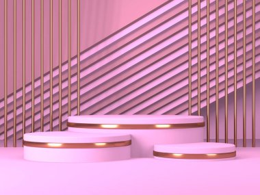 Geometrik formlarla soyut asgari sahne. Pembe krem arka plan. 3d hazırlayıcı