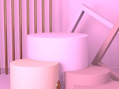 Soyut geometrik arkaplan. Pembe renk. Geometri şekilli podyum ürün sunumu için maket