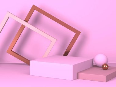 Geometrik formlarla soyut asgari sahne. Pembe krem arka plan. 3d hazırlayıcı