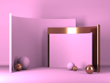 Geometrik formlarla soyut asgari sahne. Pembe krem arka plan. 3d hazırlayıcı