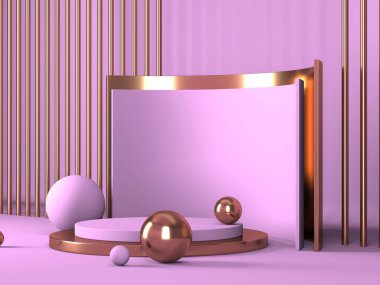 Geometrik formlarla soyut asgari sahne. Pembe krem arka plan. 3d hazırlayıcı