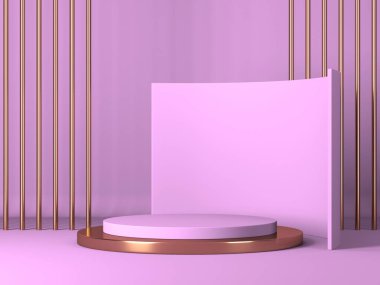 Geometrik formlarla soyut asgari sahne. Pembe krem arka plan. 3d hazırlayıcı