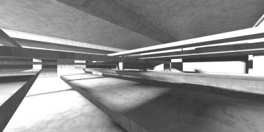 Dark Beton Duvar Mimarisi. Boş Oda. 3d Görüntüleme