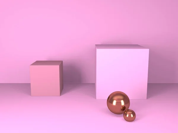 Cena Mínima Abstrata Com Formas Geométricas Fundo Creme Rosa Renderização — Fotografia de Stock