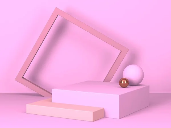 Absztrakt Minimális Jelenet Geometriai Formákkal Rózsaszín Krém Háttér Renderelés — Stock Fotó