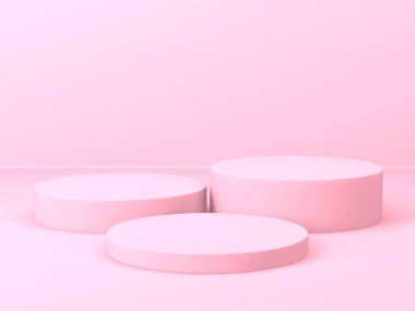 Geometrik formlarla soyut asgari sahne. Pembe krem arka plan. 3d hazırlayıcı