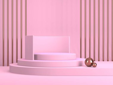 Soyut geometrik arkaplan. Pembe renk. Geometri şekilli podyum ürün sunumu için maket