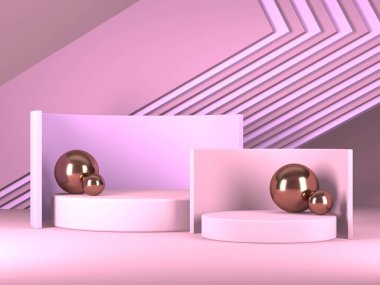 Soyut geometrik arkaplan. Pembe renk. Geometri şekilli podyum ürün sunumu için maket