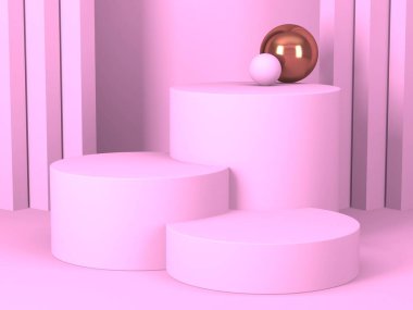 Geometrik formlarla soyut asgari sahne. Pembe krem arka plan. 3d hazırlayıcı