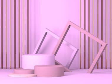 Soyut geometrik arkaplan. Pembe renk. Geometri şekilli podyum ürün sunumu için maket