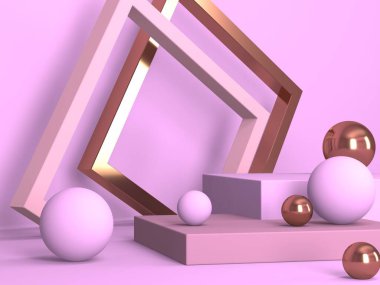 Geometrik formlarla soyut asgari sahne. Pembe krem arka plan. 3d hazırlayıcı