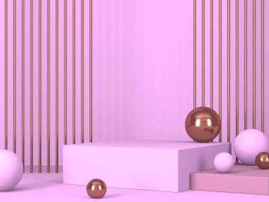 Soyut geometrik arkaplan. Pembe renk. Geometri şekilli podyum ürün sunumu için maket