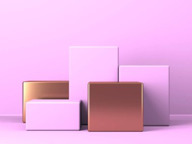 Geometrik formlarla soyut asgari sahne. Pembe krem arka plan. 3d hazırlayıcı