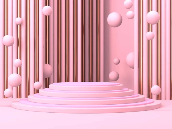 Scena Minimale Astratta Con Forme Geometriche Sfondo Crema Rosa Rendering — Foto Stock