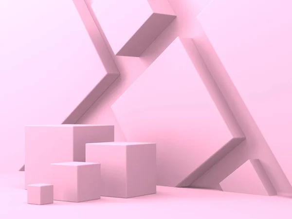 Scena Minimale Astratta Con Forme Geometriche Sfondo Crema Rosa Rendering — Foto Stock