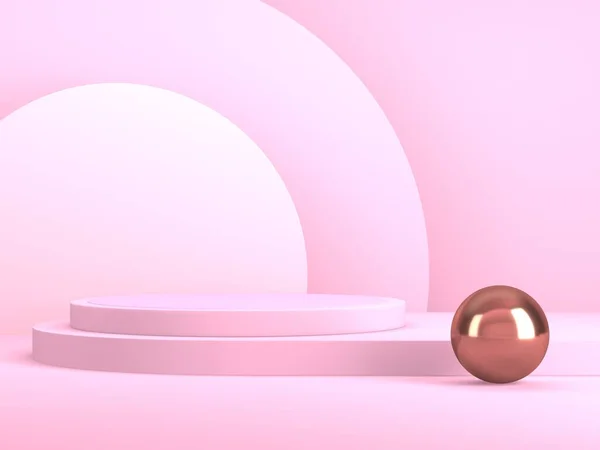 抽象幾何学的背景 ピンク色だ 製品プレゼンテーションのための形状モックアップ表彰台 — ストック写真