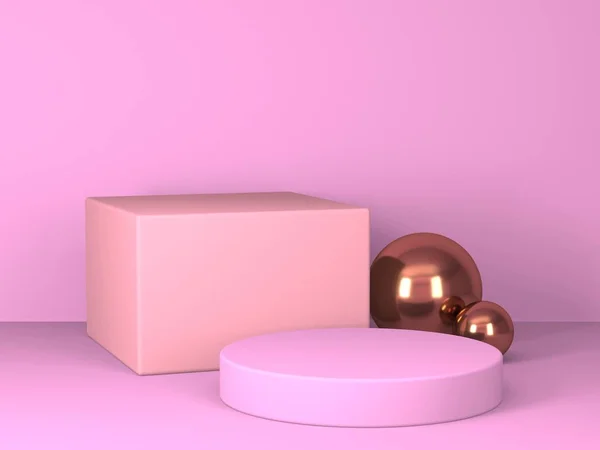 Cena Mínima Abstrata Com Formas Geométricas Fundo Creme Rosa Renderização — Fotografia de Stock