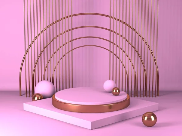 Cena Mínima Abstrata Com Formas Geométricas Fundo Creme Rosa Renderização — Fotografia de Stock