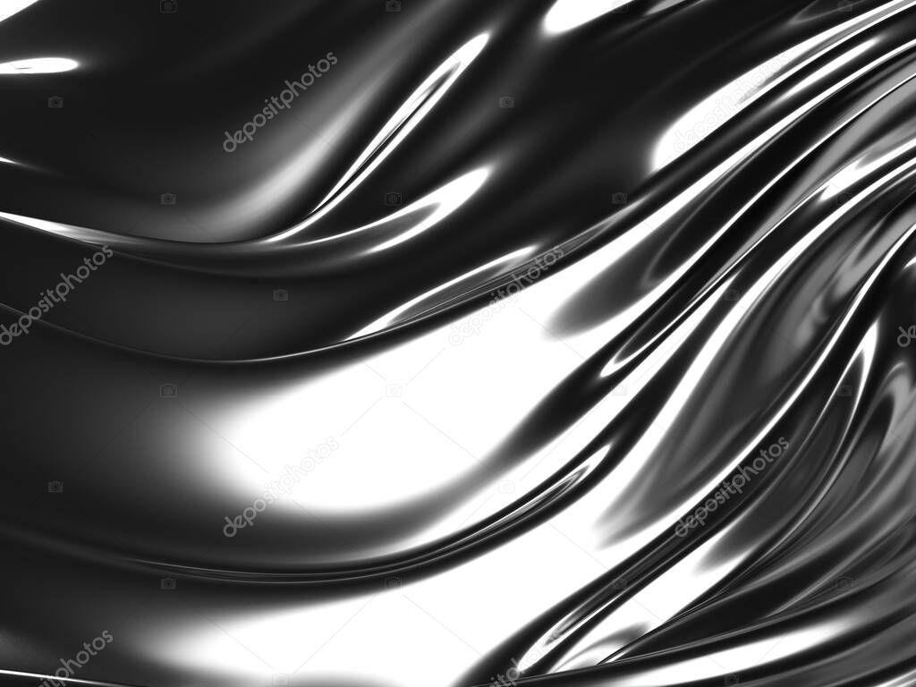 Metallic abstract wavy liquid background. 3d render illustration