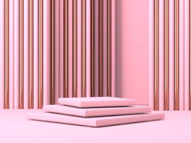Geometrik formlarla soyut asgari sahne. Pembe krem arka plan. 3d hazırlayıcı