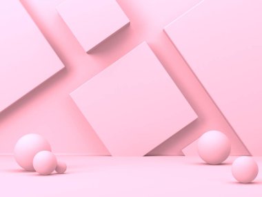 Geometrik formlarla soyut asgari sahne. Pembe krem arka plan. 3d hazırlayıcı