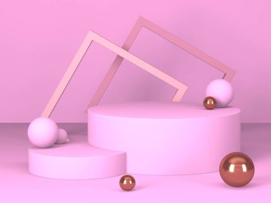 Soyut geometrik arkaplan. Pembe renk. Geometri şekilli podyum ürün sunumu için maket