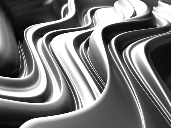 金属抽象波状液体背景 3D渲染说明 — 图库照片