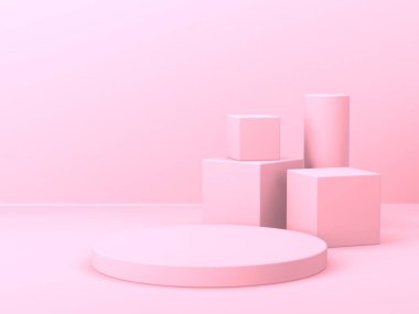 Soyut geometrik arkaplan. Pembe renk. Geometri şekilli podyum ürün sunumu için maket