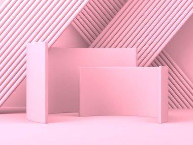 Geometrik formlarla soyut asgari sahne. Pembe krem arka plan. 3d hazırlayıcı