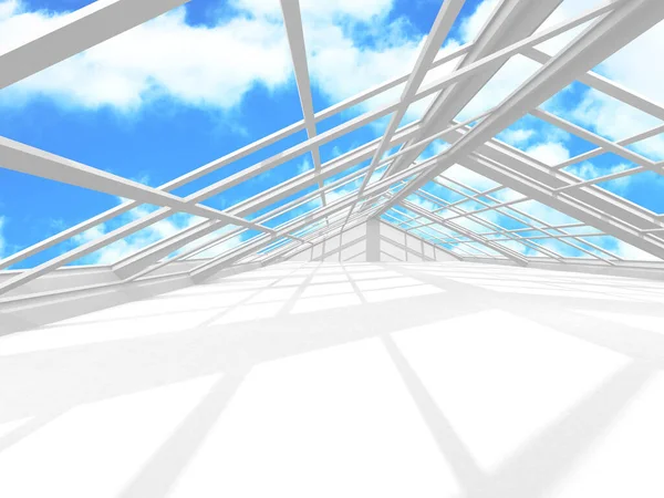 Empty white architecture with sky view. 3d render