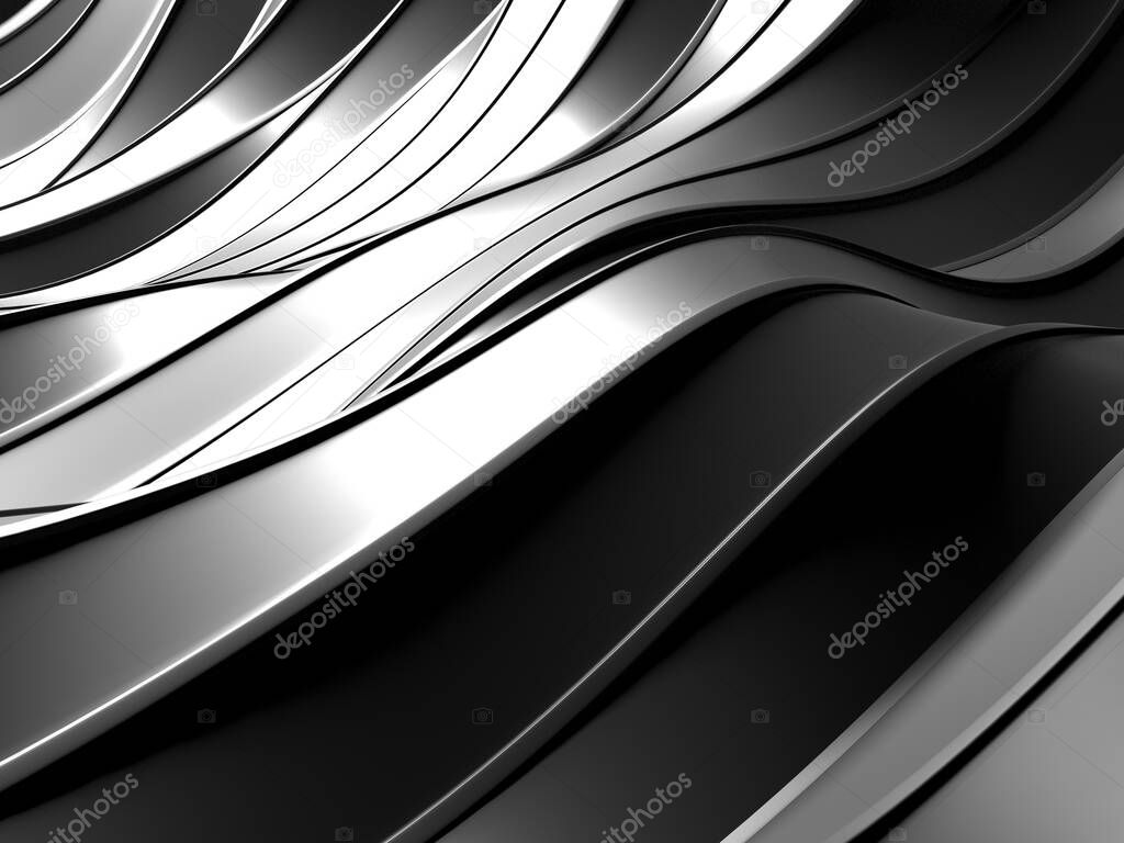 Metallic abstract wavy liquid background. 3d render illustration