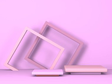 Geometrik formlarla soyut asgari sahne. Pembe krem arka plan. 3d hazırlayıcı